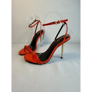 Express Strappy Sandals Women Size 7 Orange Faux Leather Gold Stiletto Heels